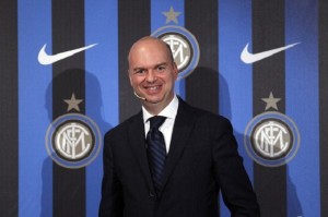 Inter Milan general director Marco Fassone attends the unveiling of the new Inter Milan jersey for the 2012/13 season, in Milan, Italy, Thursday, July 5, 2012. (AP Photo/Luca Bruno)