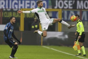 during the Serie A match between FC Internazionale Milano and US Sassuolo Calcio at Stadio Giuseppe Meazza on January 10, 2016 in Milan, Italy.