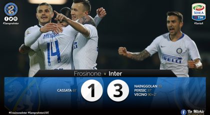 WATCH – Highlights Frosinone 1 – 3 Inter: Nerazzurri Edging Closer To Champions League Football