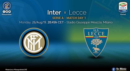 OFFICIAL – Starting Lineups Inter Vs Lecce: Ranocchia Replaces Stefan De Vrij