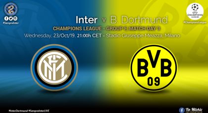 OFFICIAL – Starting Lineups Inter vs Borussia Dortmund: Godin & Asamoah Start