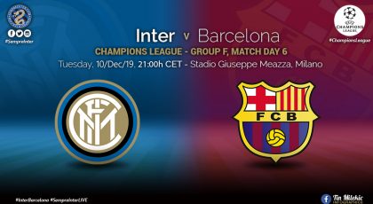 OFFICIAL – Starting Lineups Inter vs Barcelona: D’Ambrosio & Borja Valero Start