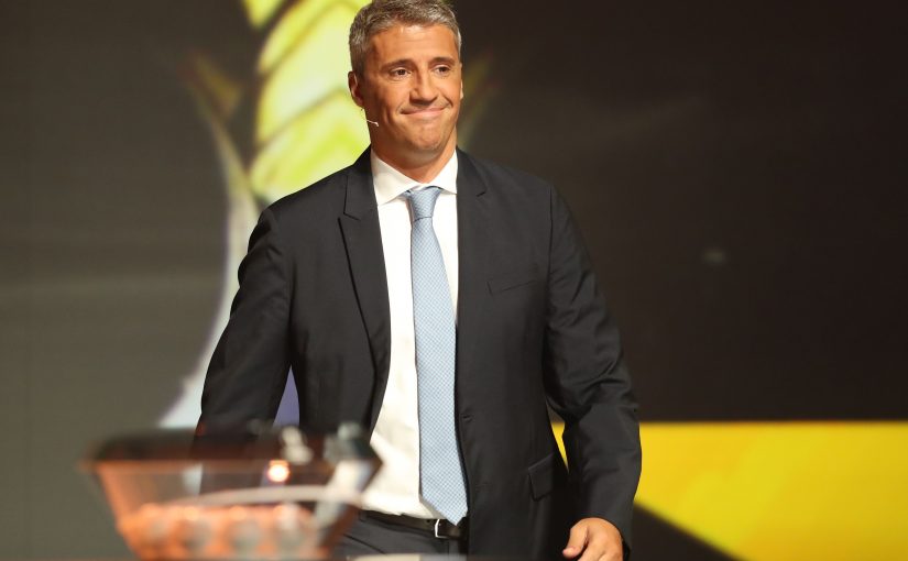Former Argentinian footballer Hernan Crespo looks on during the draw for UEFA Europa League football tournament at The Grimaldi Forum in Monaco on August 31, 2018. (Photo by Valery HACHE / AFP) (Photo credit should read VALERY HACHE/AFP via Getty Images)
