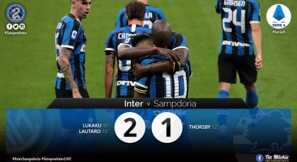 Watch – Highlights Inter 2 – 1 Sampdoria: Lautaro Martinez & Romelu Lukaku Seal All 3 Points