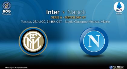 Official – Starting Lineups Inter Vs Napoli: Stefan de Vrij, Borja Valero & Alexis Sanchez Start