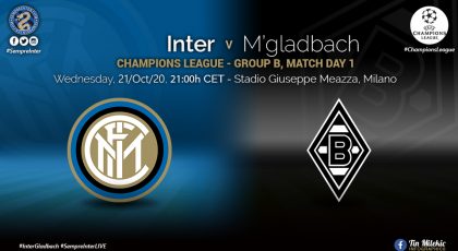 Official Starting Lineups Inter vs Borussia Monchengladbach: Matteo Darmian & Christian Eriksen Start