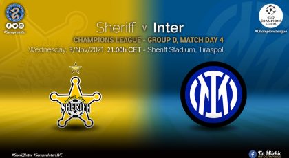 Official – Starting Lineups Sheriff Tiraspol vs Inter: Arturo Vidal, Federico Dimarco & Matteo Darmian Start