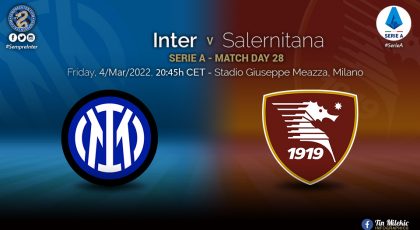 Official – Starting Lineups Inter Vs Salernitana: Matteo Darmian Replaces Injured Ivan Perisic