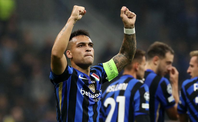 Lautaro Martinez celebrates with Inter Milan