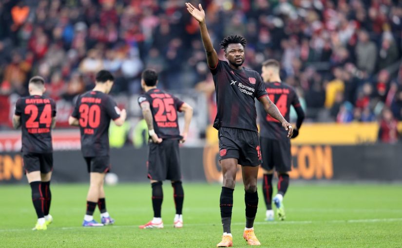 LEVERKUSEN, GERMANY - FEBRUARY 14: Edmond Tapsoba of Bayer 04 Leverkusen reacts prior to the Bundesliga match between Bayer 04 Leverkusen and FC St. Pauli at BayArena on February 14, 2026 in Leverkusen, Germany. (Photo by Christof Koepsel/Getty Images)