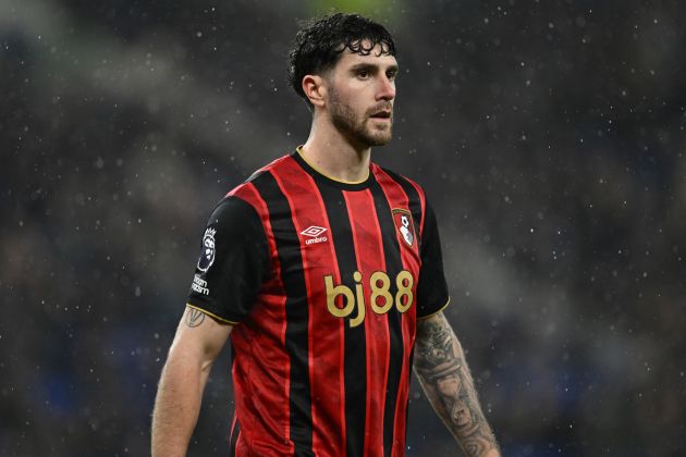 LIVERPOOL, ENGLAND - FEBRUARY 10: Marcos Senesi of Bournemouth during the Premier League match between Everton and Bournemouth at Goodison Park on February 10, 2026 in Liverpool, England. (Photo by Gareth Copley/Getty Images)