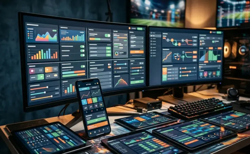Multiple online betting platforms displayed on digital devices representing UK sports betting options