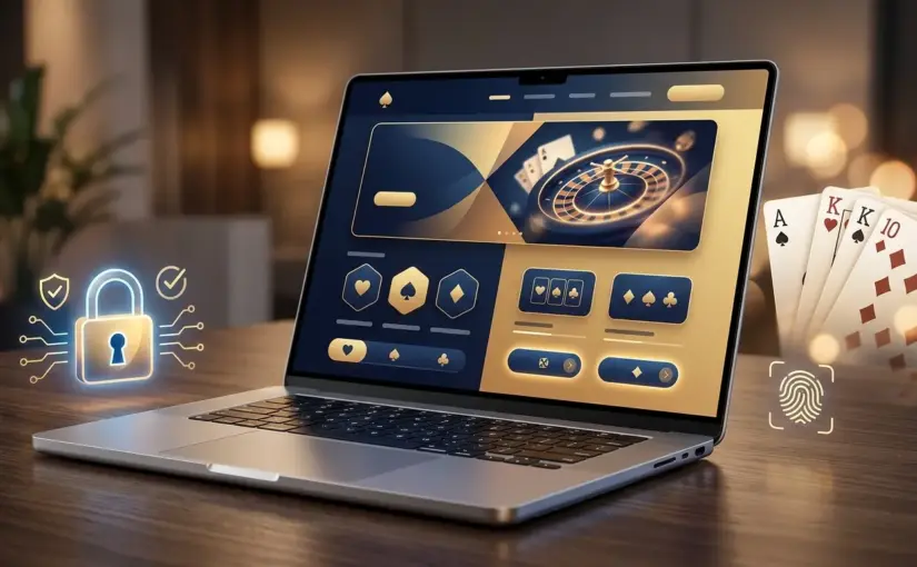 Premium online casino platform interface with security features on modern digital device