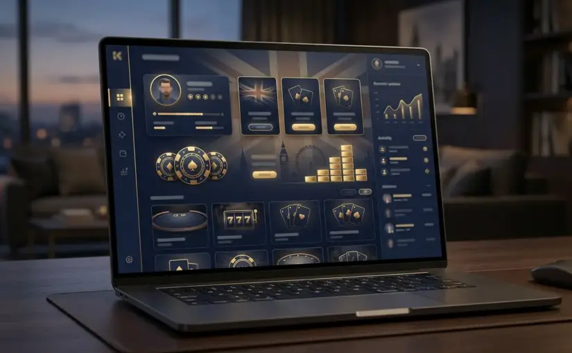 Premium UK online casino platform interface with sophisticated digital design elements