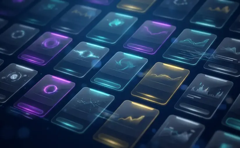 Modern digital platform comparison interface showing multiple gaming site alternatives with sleek card design and neon accents