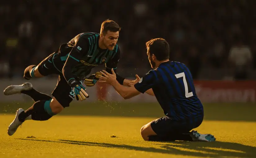 Inter Milan goalkeeper and defender in action during intense match moments