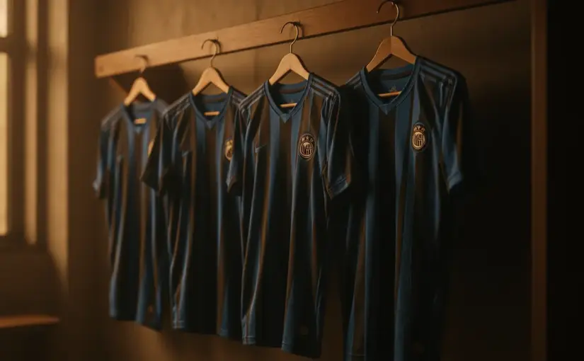 Empty Inter Milan jerseys hanging in locker room symbolizing player departures