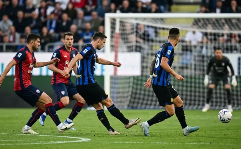 Inter midfielder scores the early winner against Cagliari at Unipol Domus
