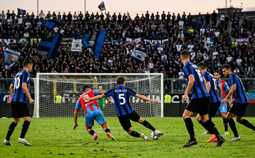 Inter U23 players defend under pressure during a tense away victory at Catania