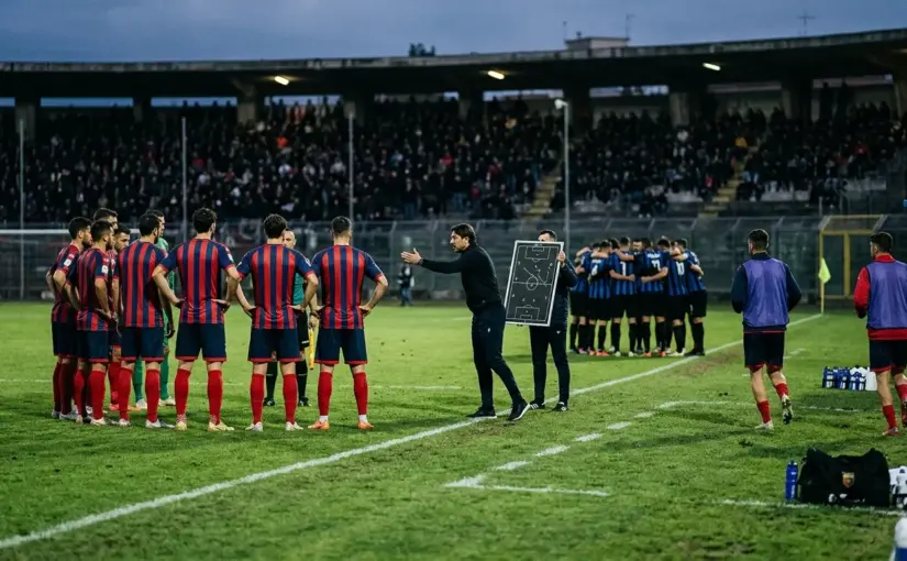 Tactical football scene representing Casertana vs Inter U23 and squad rotation across three matches