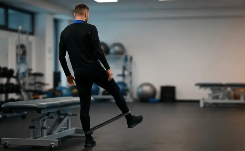 Anonymous footballer completing individual gym rehabilitation work ahead of a match