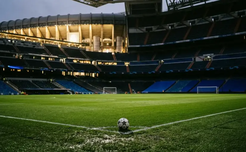Bernabéu stadium under evening lights before Real Madrid face Inter after a damaging defeat