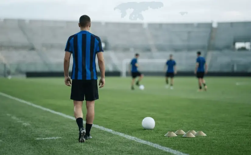 Anonymous Inter defender returning to group training on a football pitch