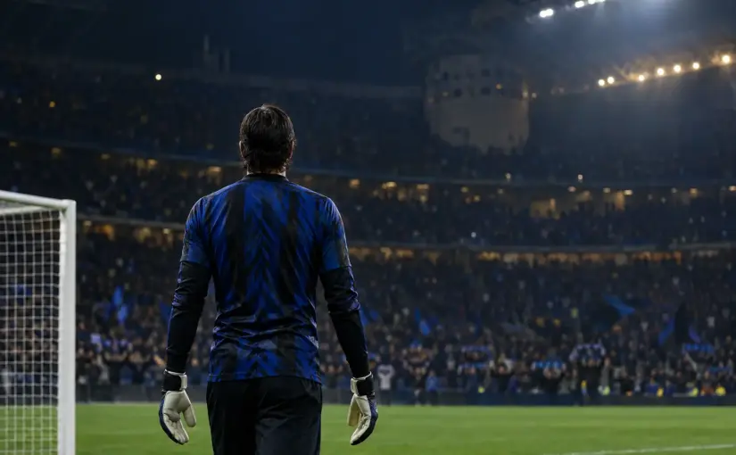 Goalkeeper thanks San Siro supporters after returning to the stadium in a Champions League match